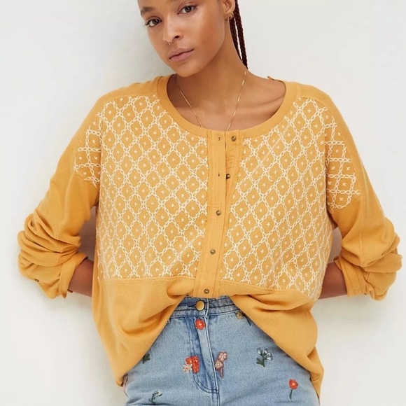 Free people with a free mustard, embroidered oversize tunic, Henley - Picture 1 of 12